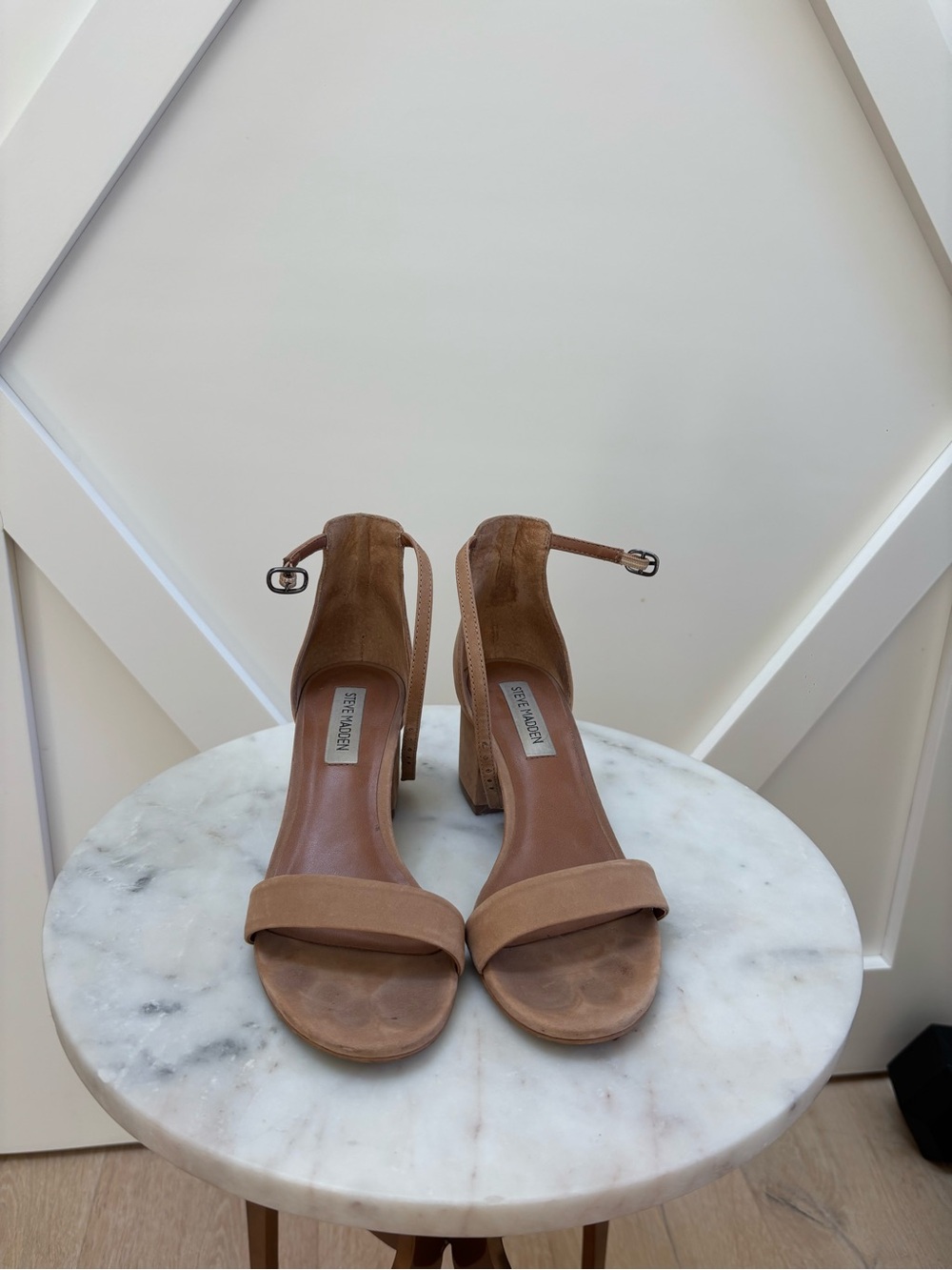 Steve Madden Tan Suede Ankle Strap Block Heels
